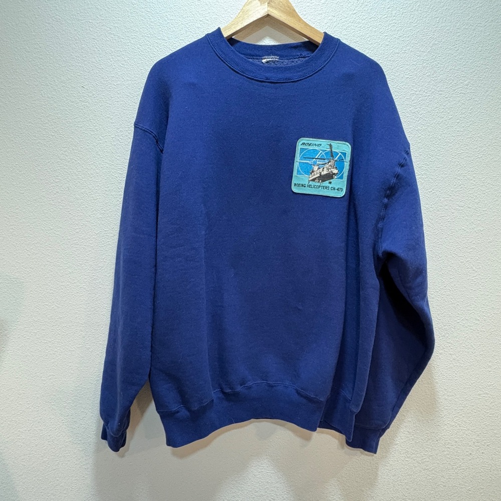 Boeing CH-47D Chinook Helicopter Sweatshirt Mens Blue‎ Crewneck Pullover XL